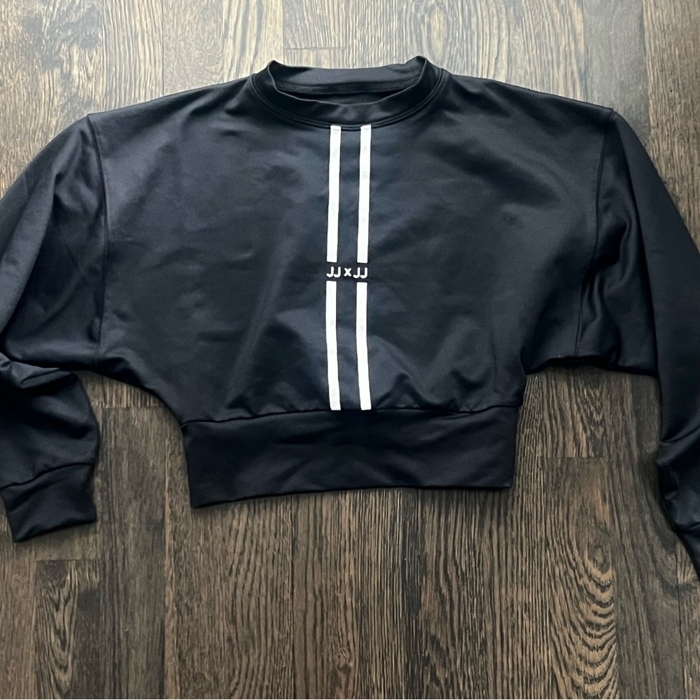 Jo + Jax Jenna Johnson Youth Girls Black Cropped Sweatshirt with White Stripes